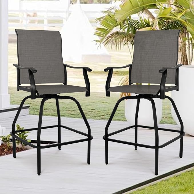 LEVELEVE Patio Bar Set 2pcs Swivel Bar Stools Outdoor Bistro Textilene - Image 2