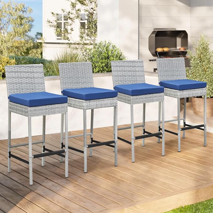 ECOTOUGE Rattan Bar Stools Set of 4, Wicker Woven Patio Stools & Patio Bar - Image 7