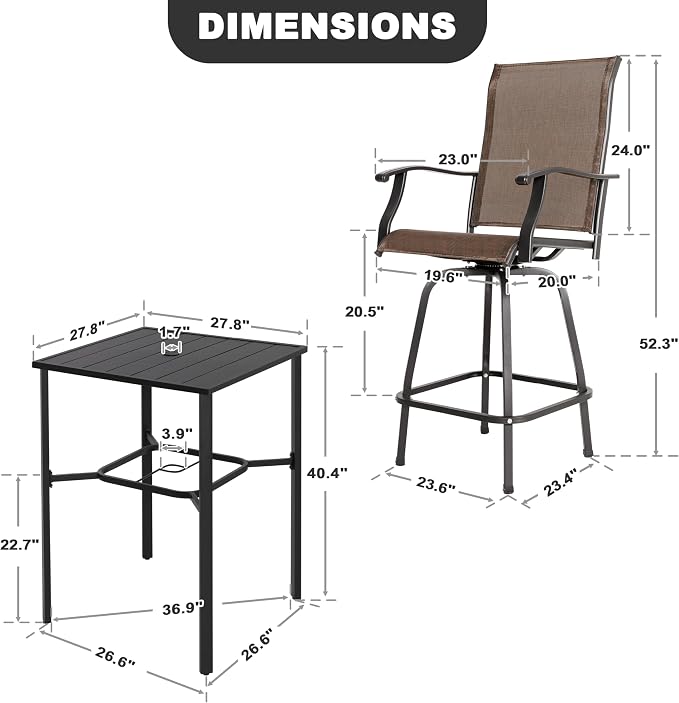 NUU GARDEN 5 Piece Outdoor Swivel Bar Set, All Weather Patio High Bar Stool - Image 6