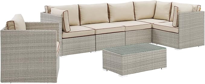 Modway EEI-3010-LGR-BEI-SET Repose 7 Piece Outdoor Patio Sectional Set - Image 3