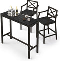 Outdoor Bar Height Table and Chairs Set, 3 Piece Black Top and Bronze Leg Patio by COZYMAN