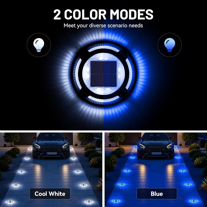 Solar Driveway Lights, 12 Pack Heavy Duty Driveway Lights Solar Powered 2 Color - Image 2