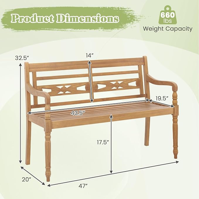 Tangkula Outdoor Bench, 2-Person Garden Bench - Image 3