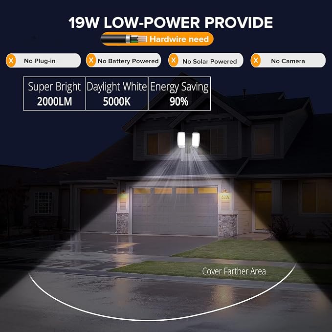 UME 19W LED Flood Light Motion Sensor Outdoor, 2 Adjustable Head, IP65 - Image 2