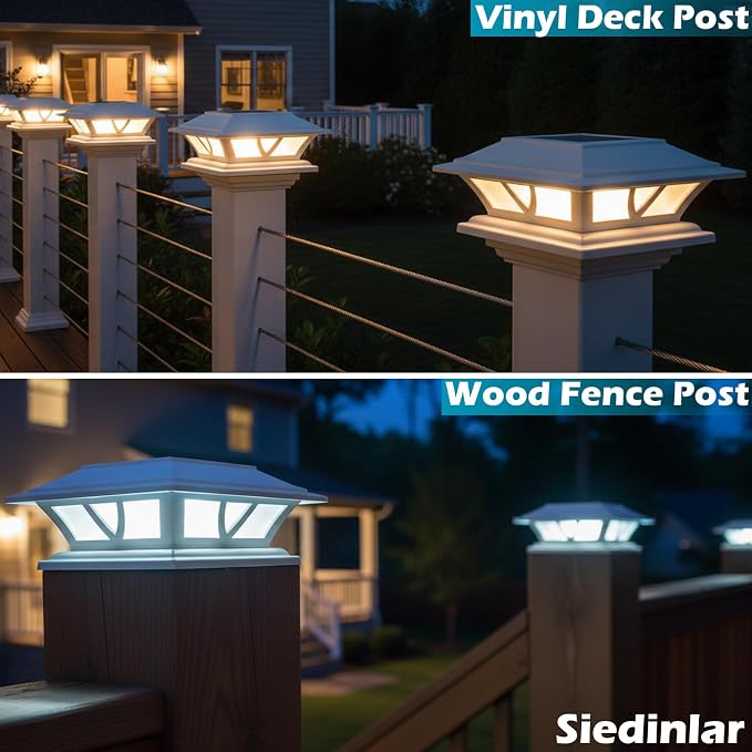 SIEDiNLAR Solar Post Lights Outdoor 2 Modes LED Fence Deck Cap Light - Image 2