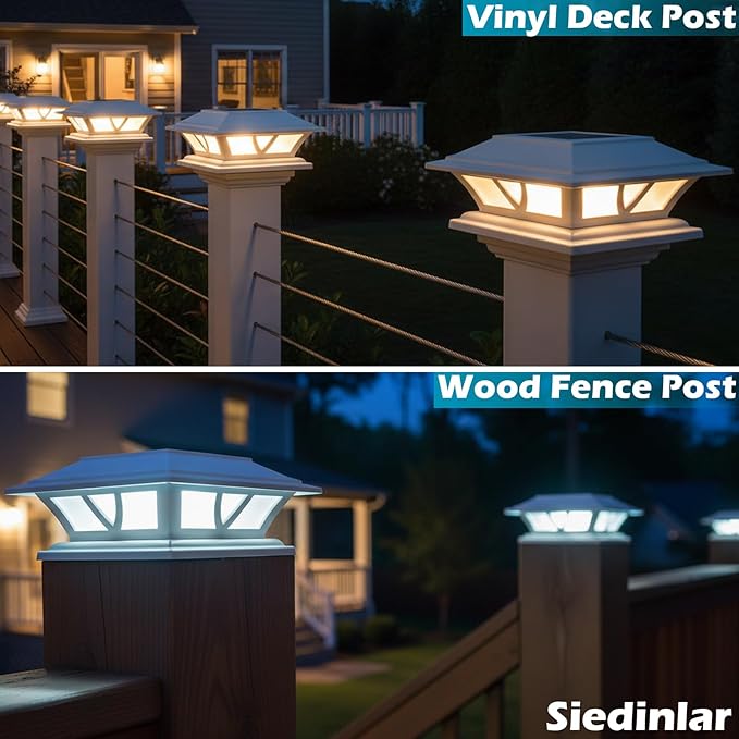 SIEDiNLAR Solar Post Lights Outdoor 2 Modes LED Fence Deck Cap Light - Image 4