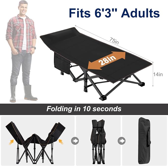 ABORON Camping Cot for Adult 28" Extra Wide, Heavy-Duty 1200D Oxford Cot for - Image 5