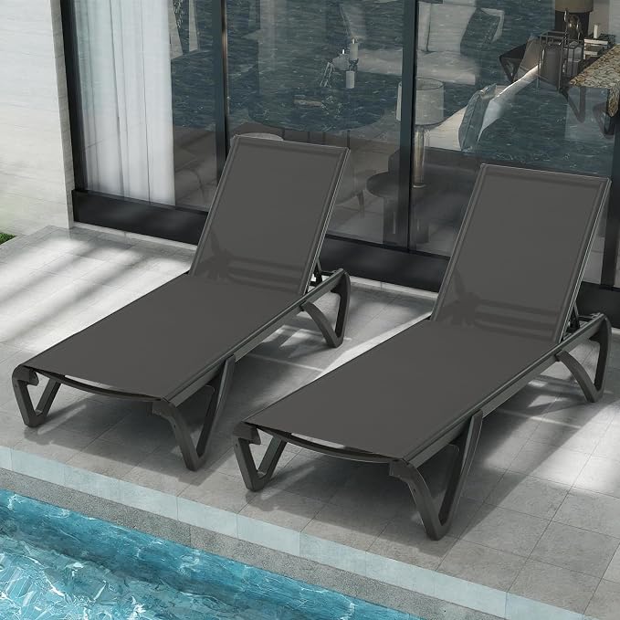 Domi Pool Lounge Chairs Set of 2, Aluminum Adjustable Outdoor Chaise Lounge by domioutdoorliving