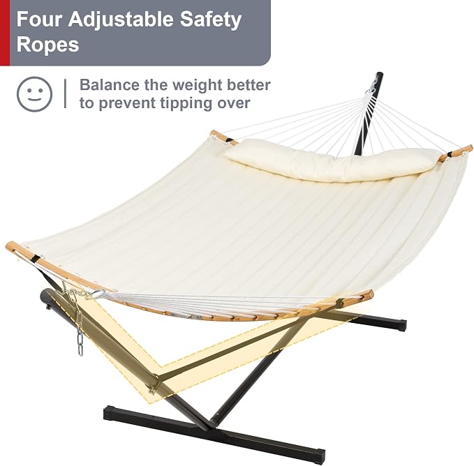 Outdoor Hammock with Stand Included, Two Person Hammock with Curved Spreader Bar - Image 3