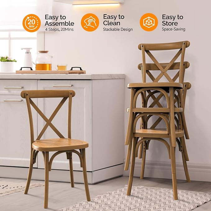 VINGLI Plastic Outdoor Dining Chairs Set of 8, Stackable Patio Dining Chairs - Image 5