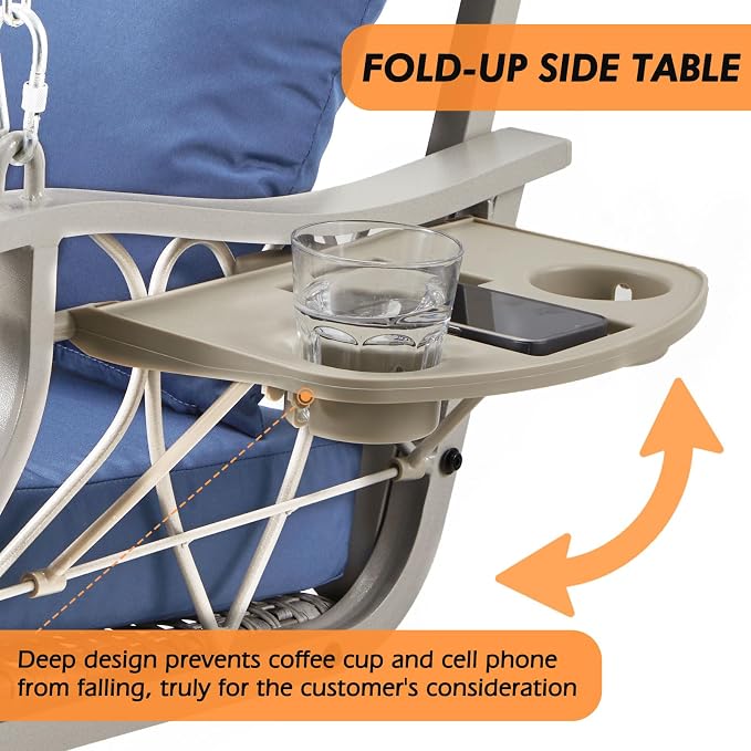 Heavy Duty 900 LBS Porch Swing Chair 3-Person Outdoor Rattan Patio Swing Lounge - Image 3