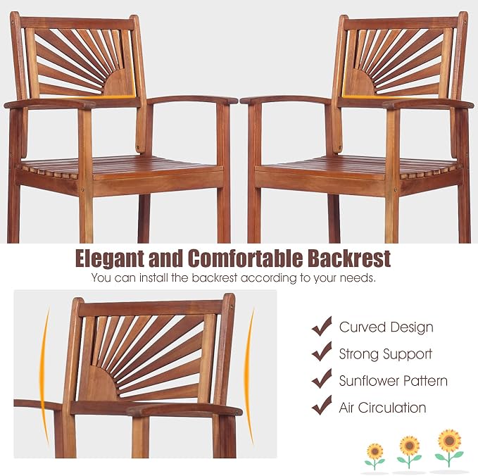 COSTWAY 3PCS Bar Table Set, Outdoor Acacia Wood Dining Set, Spacious Tabletop - Image 7
