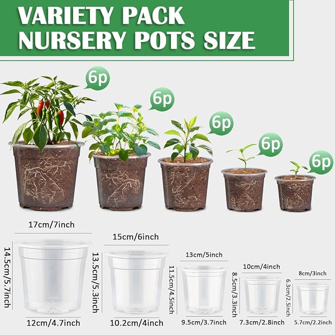 30 Pack 7/6/5/4/3 Inch Clear Nursery Pots - Image 2