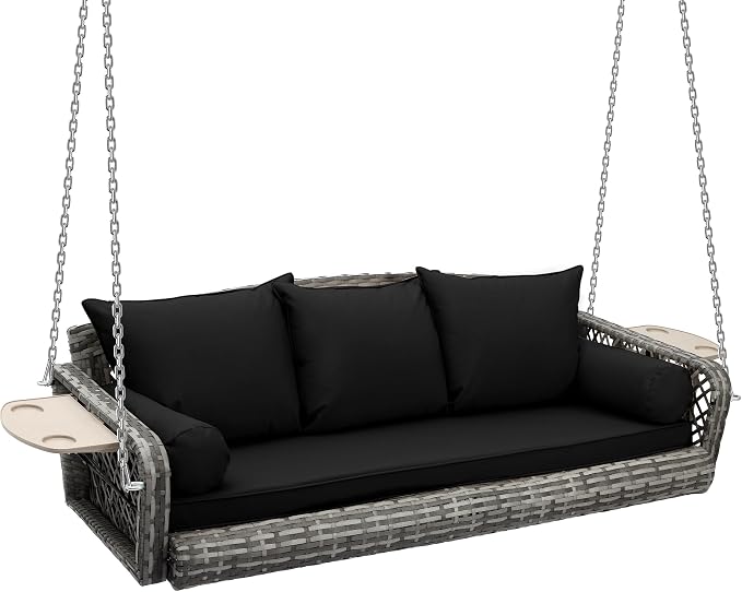 Grepatio 3 Person Porch Swing Patio Wicker Hanging Porch Swing Chair Outdoor by Takesyoutohaveawonderfullife