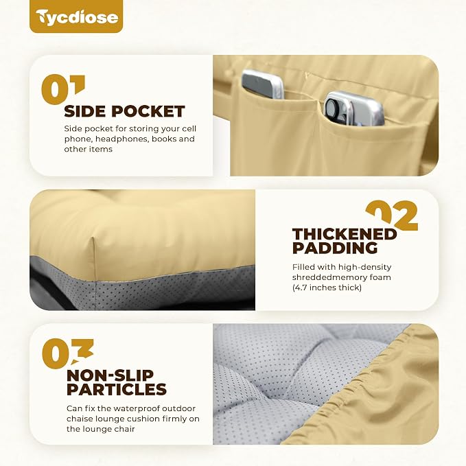 Outdoor Lounge Chair Cushion, Waterproof Replacement Chaise Lounge Cushions - Image 4