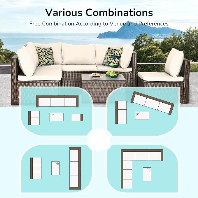 PayLessHere Patio Furniture Set 7 Pieces Outdoor Furniture Wicker Conversation - Image 4