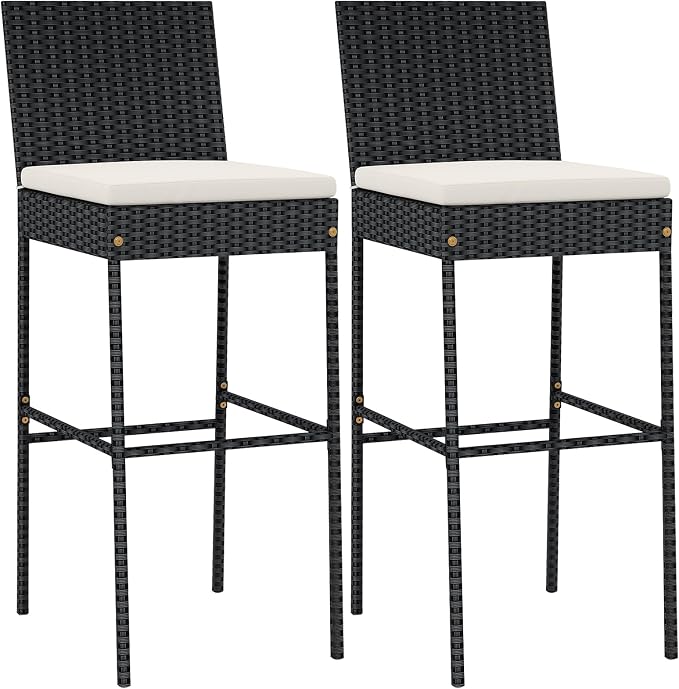 COSTWAY Outdoor Wicker Bar Stools Set of 2, Footrest and Backrest, Rattan by COSTWAY