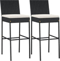 COSTWAY Outdoor Wicker Bar Stools Set of 2, Footrest and Backrest, Rattan by COSTWAY
