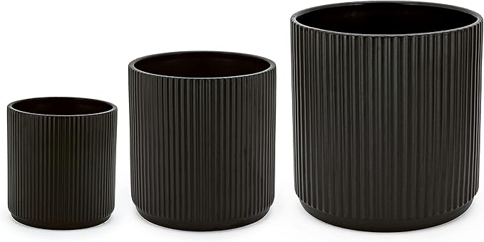 Amazon Basics Fluted Ceramic Round Planters by AmazonBasics