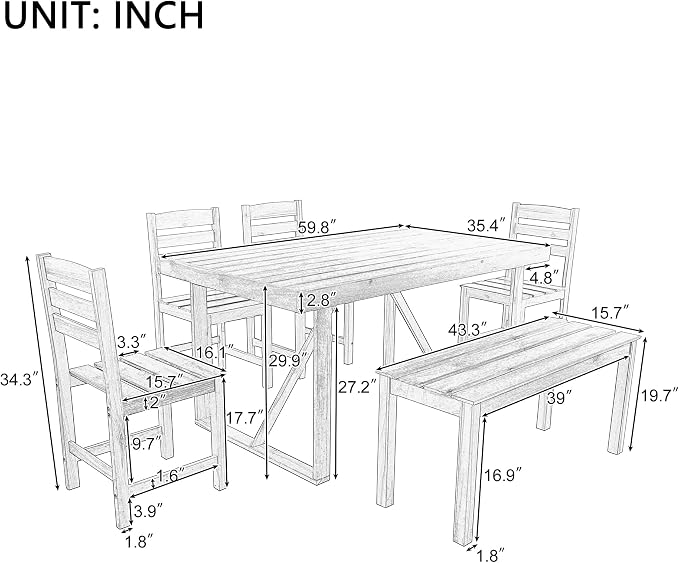 Outdoor Dining Set for 6, Acacia Wood Patio Dining Table Set - Image 7