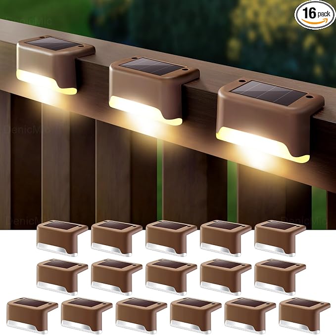 DenicMic 16 Pack Solar Deck Lights Outdoor Waterproof 4000K Warm White LED by Denicmic
