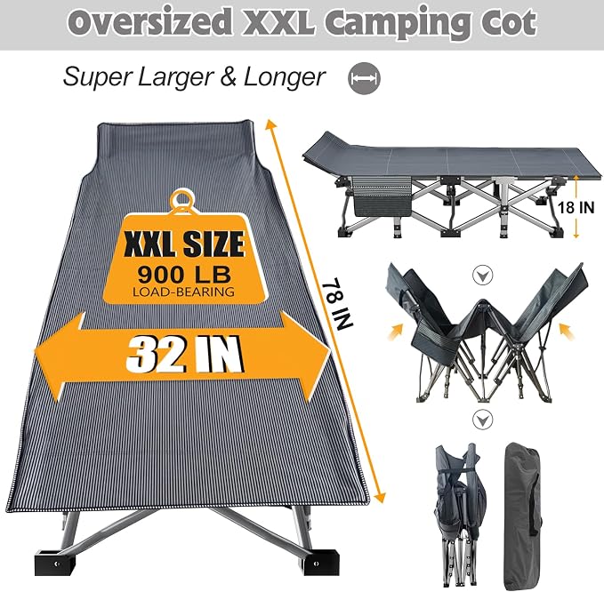 ABORON 2PK XXL Camping Cot for Adults 900LBS - Image 3