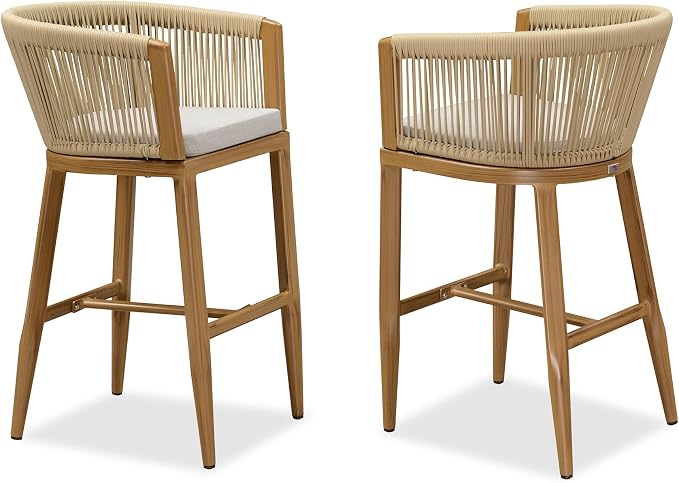 PURPLE LEAF Outdoor Bar Stools Set of 4 Wicker Bar Height Stool Bar Chairs by PURPLELEAF