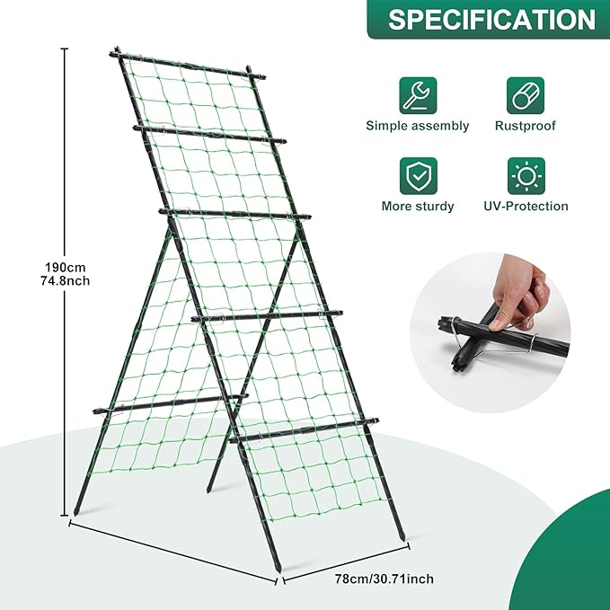 Cucumber Trellis for Raised Bed, 6ft Metal A-Frame Garden Trellis for Climbing - Image 3