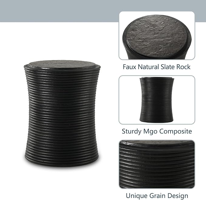 COSIEST Outdoor Side Table Black, Round MgO Concrete Side Table, Lightweight - Image 5