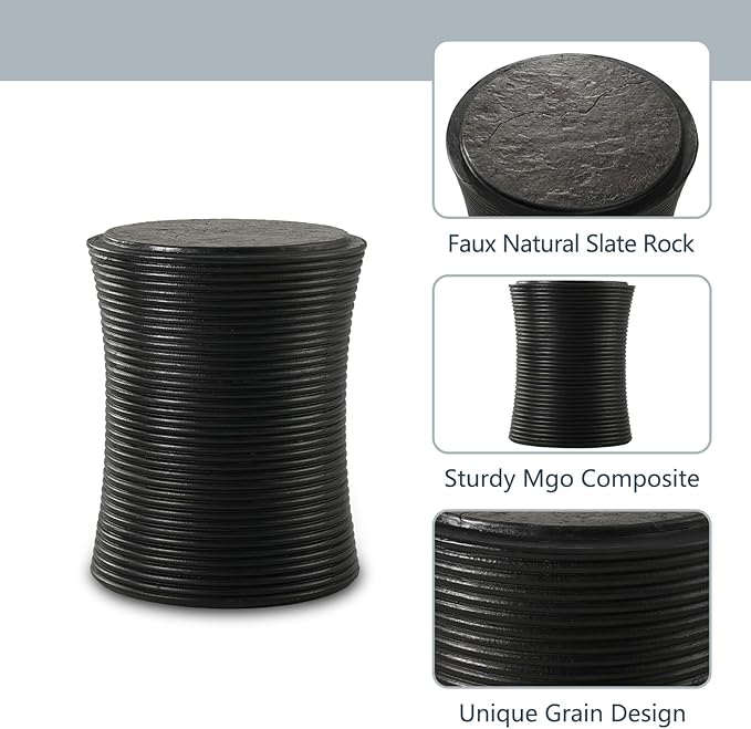 COSIEST Set of 2 Outdoor Side Table Black, Round MgO Concrete Side Table - Image 4