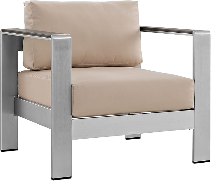 Modway Shore 4-Piece Aluminum Outdoor Patio Furniture Set in Silver Beige - Image 5