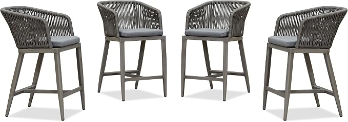PURPLE LEAF Counter Height Bar Stool Set of 4 Woven Rattan Counter Stool Bar by PURPLELEAF