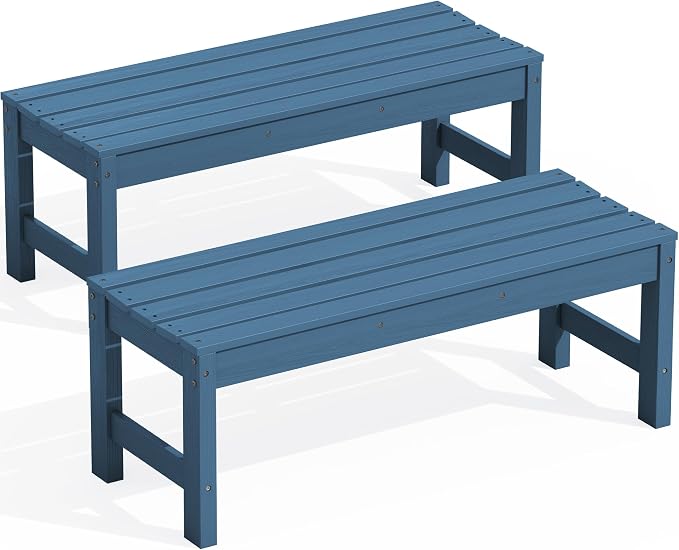 SERWALL 47 Inches Outdoor Bench Set of 2, All Weather HDPE Backless Bench by SERWALL
