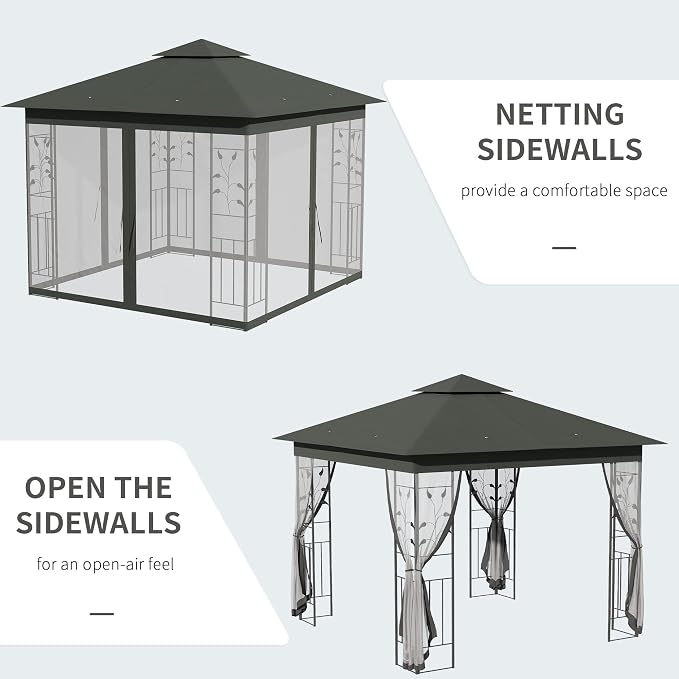 Outsunny 10' x 10' Metal Patio Gazebo, Double Roof Outdoor Gazebo Canopy Shelter - Image 5