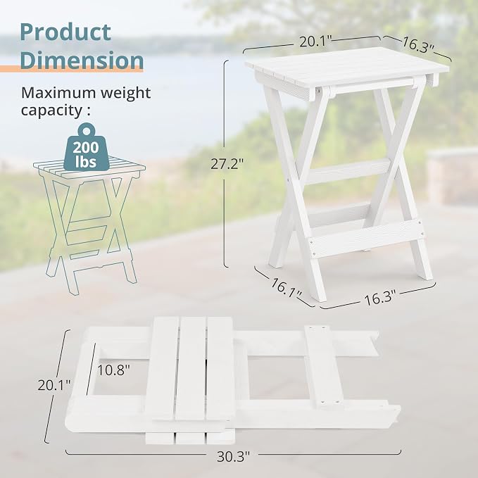 LUE BONA 27 inch Folding Side Table, HDPS Outside End Table - Image 3
