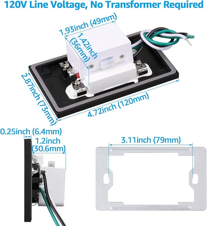 LEONLITE Black 5CCT 120V LED Step Lights, 3.5W 150LM 5%-100% Dimmable - Image 5