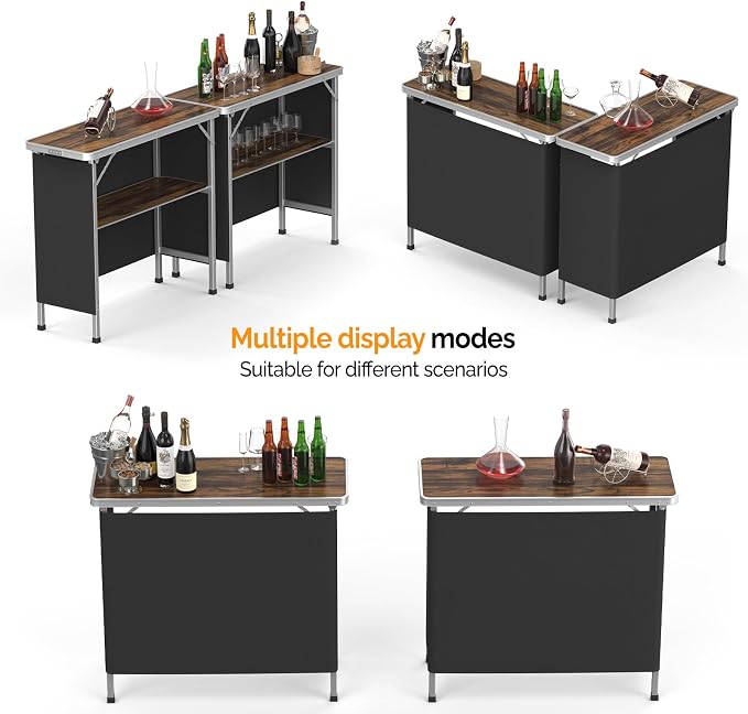 VINGLI 39" Portable Bar Table, Mobile Bar Table - Image 6