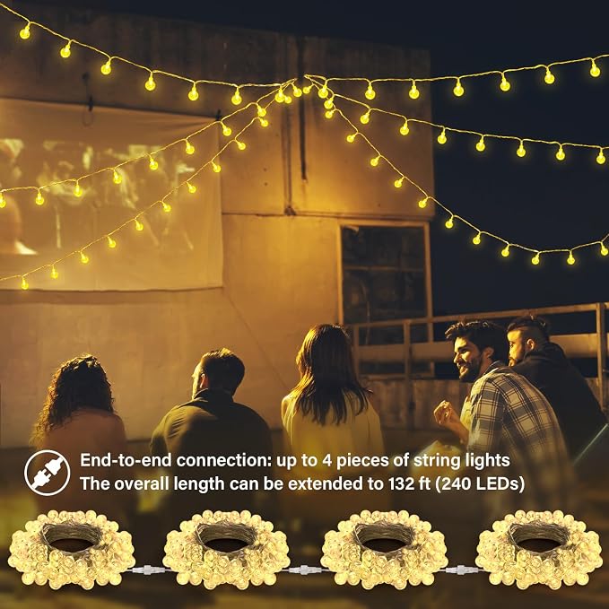 OMIKA Globe Outdoor String Lights Plug in, Connectable 66ft 120LED Crystal Ball - Image 5