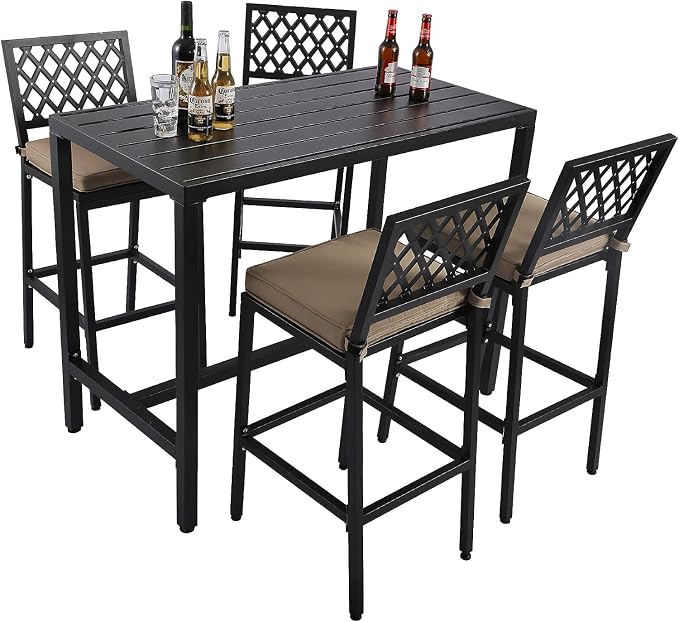 5-Piece Outdoor Patio Bar Set, Bar Height Patio Dining Set, Weather-Resistant by Sumshadow