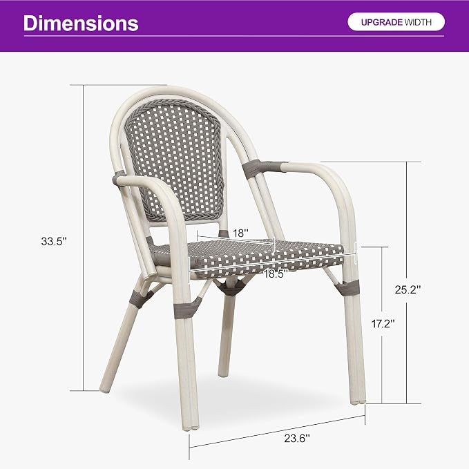 PURPLE LEAF French Bistro Chairs Set of 2 Aluminum Hand-Woven Rattan Wicker - Image 2