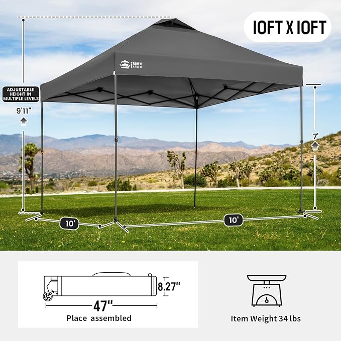 CROWN SHADES Adjustable Height on The Fly, 10x10 Pop Up Canopy - Image 2