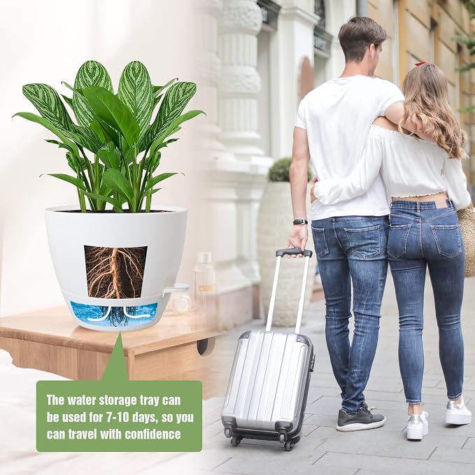 Large Self Watering Pots, 12/10/9 Plastic Planters - Image 6