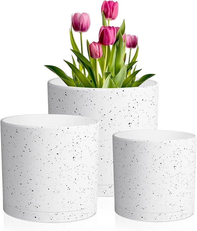 8/7/6 inch Flower Pots, 3 Set Cylindrical Plant Pots by Meowell