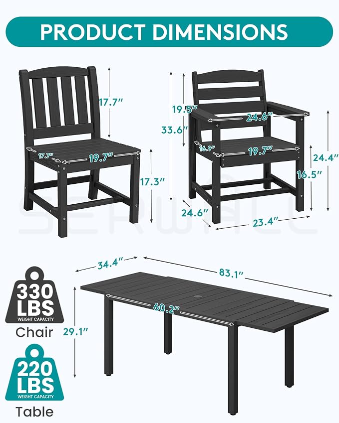 SERWALL 7-Piece Outdoor Dining Set, All Weather HDPE Outdoor Furniture Set - Image 2