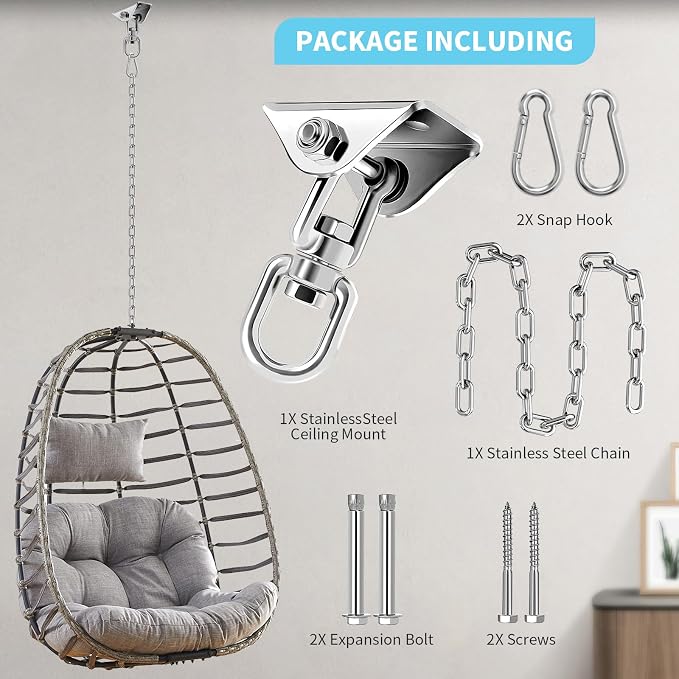 Hammock Hanging Kit with Swing Chain, Morzejar Stainless Steel 1000lb Heavy - Image 2