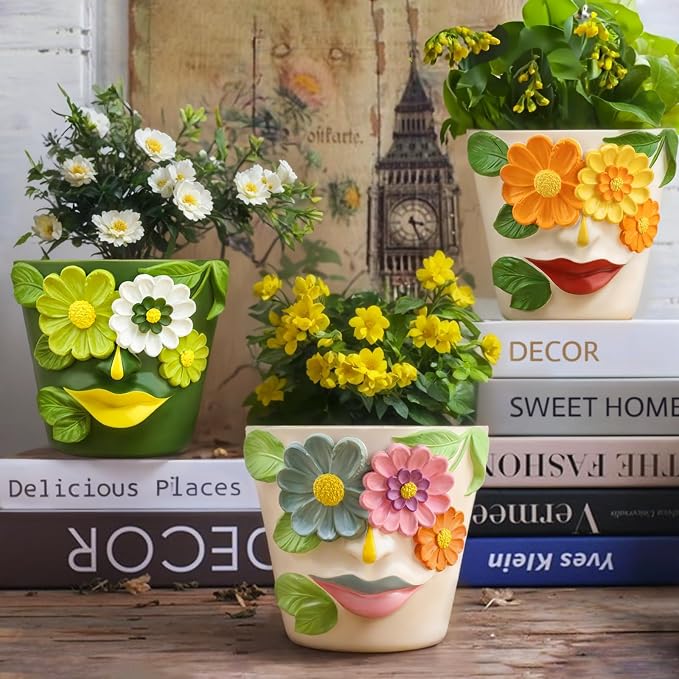 GUGUGO Unique Face Flower Plant Pots, Colorful Cute Succulent Planters - Image 4