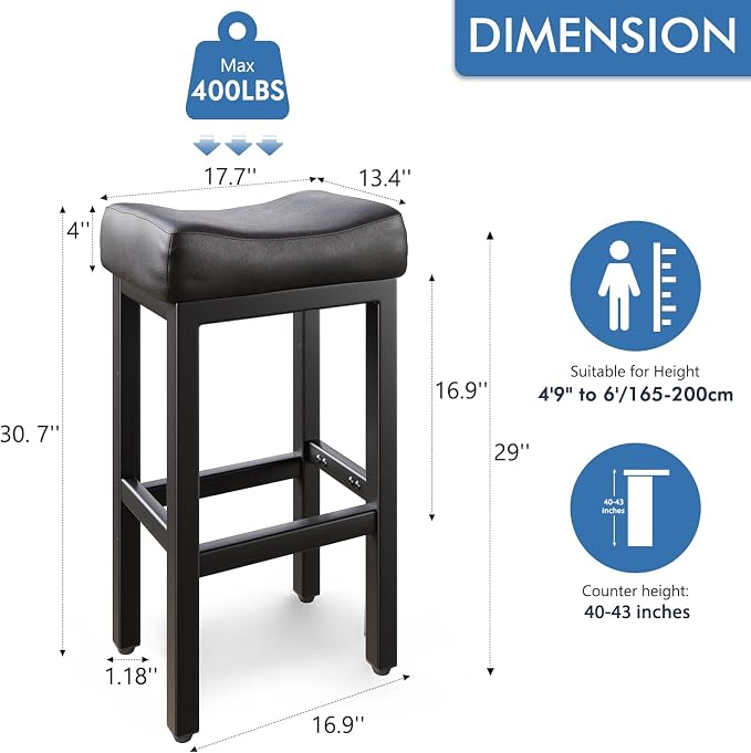 29 Inch Bar Height Bar Stools Set of 2, Backless Bonded Leather Bar Height - Image 2