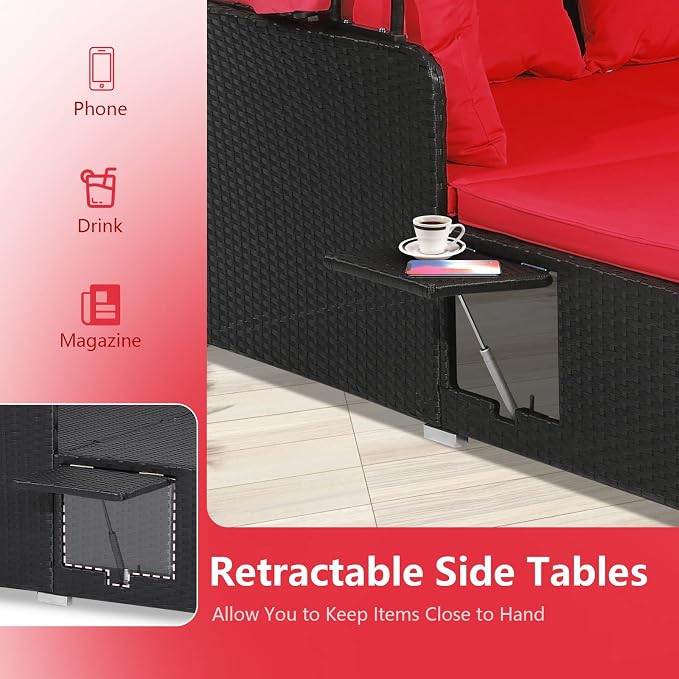 COSTWAY Outdoor Daybed with Retractable Canopy, Wicker Patio Furniture Set with - Image 4