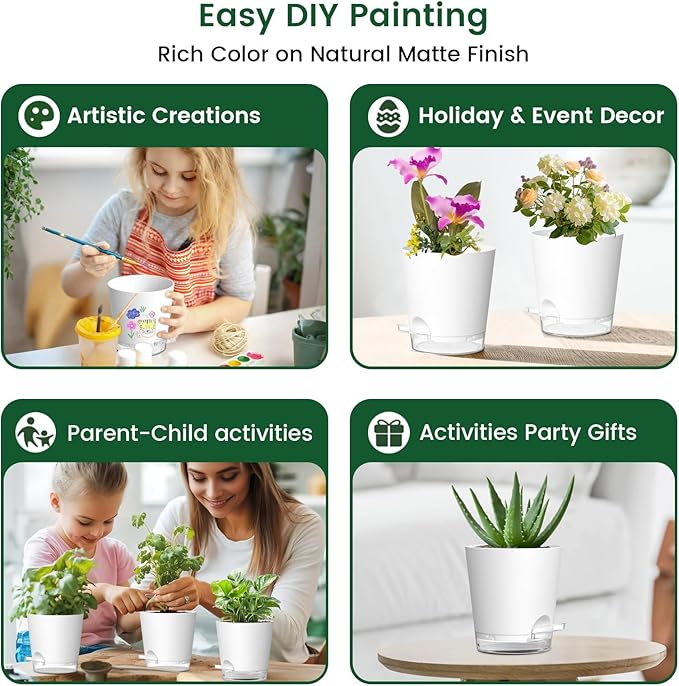 4 inch Self Watering Pots for Indoor Plants, 5 Pack Small Flower Plant Pots - Image 6