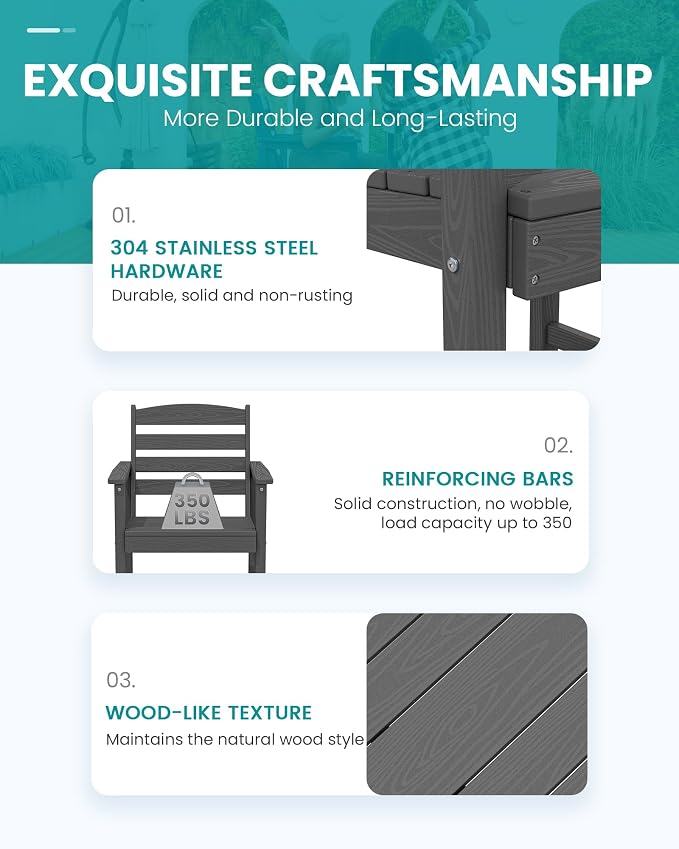 SERWALL Outdoor Bar Table and Chairs Set, Adirondack Bar Chairs Set of 2 and - Image 8